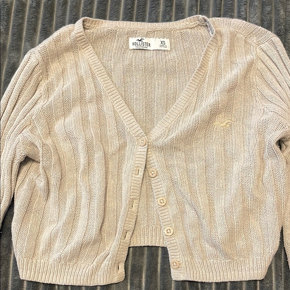 Hollister Tan Cropped Cardigan Sweater